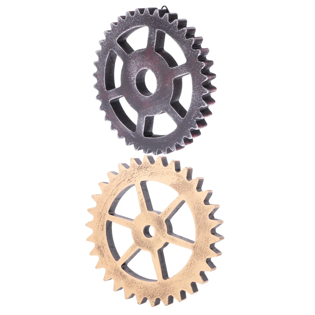 2Pcs Creative Art Crafts Retro Industrial Antique Gear Wooden Wall Door Sculpture