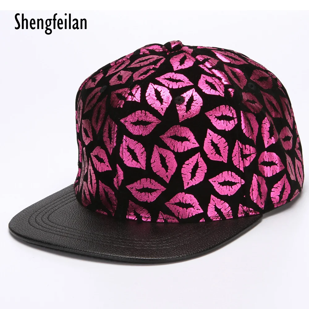 HipHop Snapback Hat For women Sexy Red Lip print Baseball Cap Flat