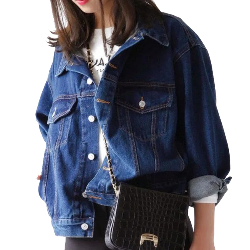

2019 Spring Short Denim Jacket Women Loose Single Breasted Coat Cowboy Stly Jacket Korean Streetwear Plus Size