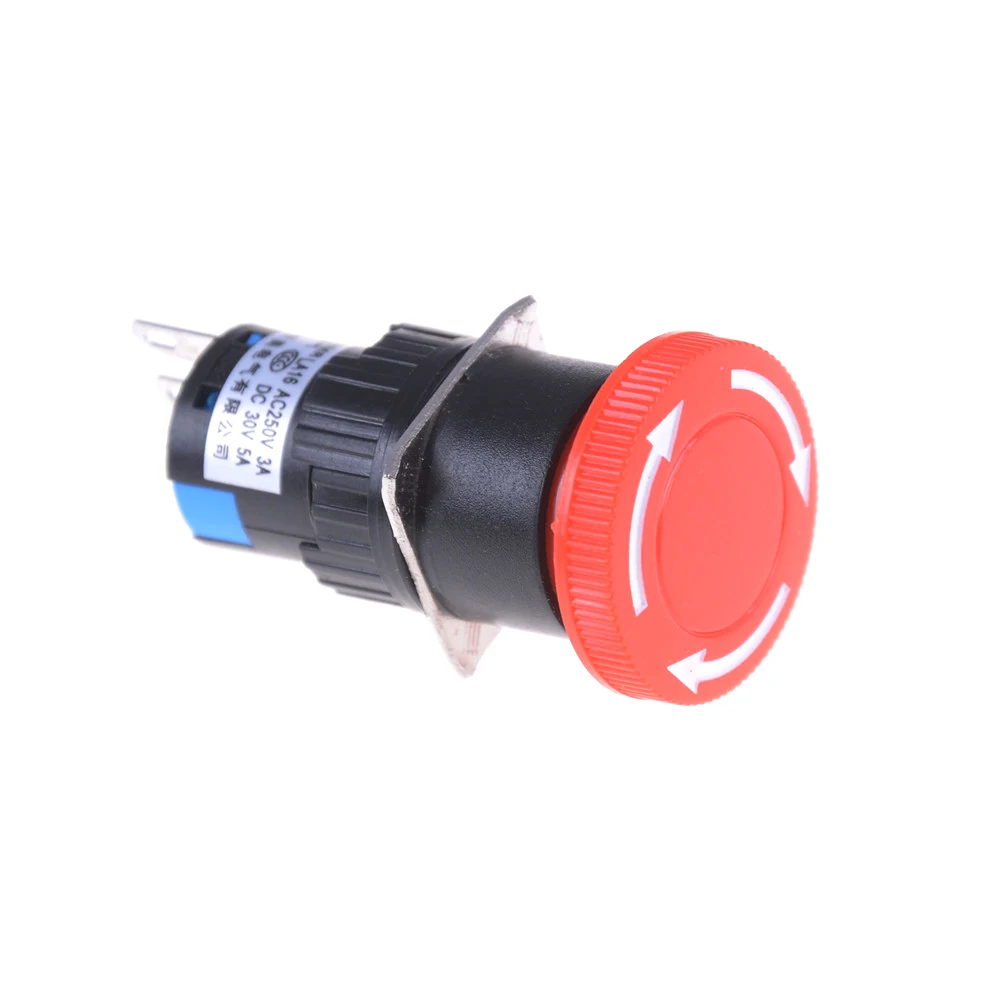 

2018 New 1pcs 16mm Red Mushroom Emergency Stop E-stop Switch 3 Pins NO+NC DC 30V 5A AC 250V 3A Emergency Stop Push Button Switch