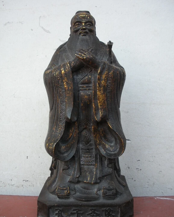 

wholesale factory 12"Inch Chinese Folk Classical Bronze Carved Confucius "Kong Zi" Sage Statue