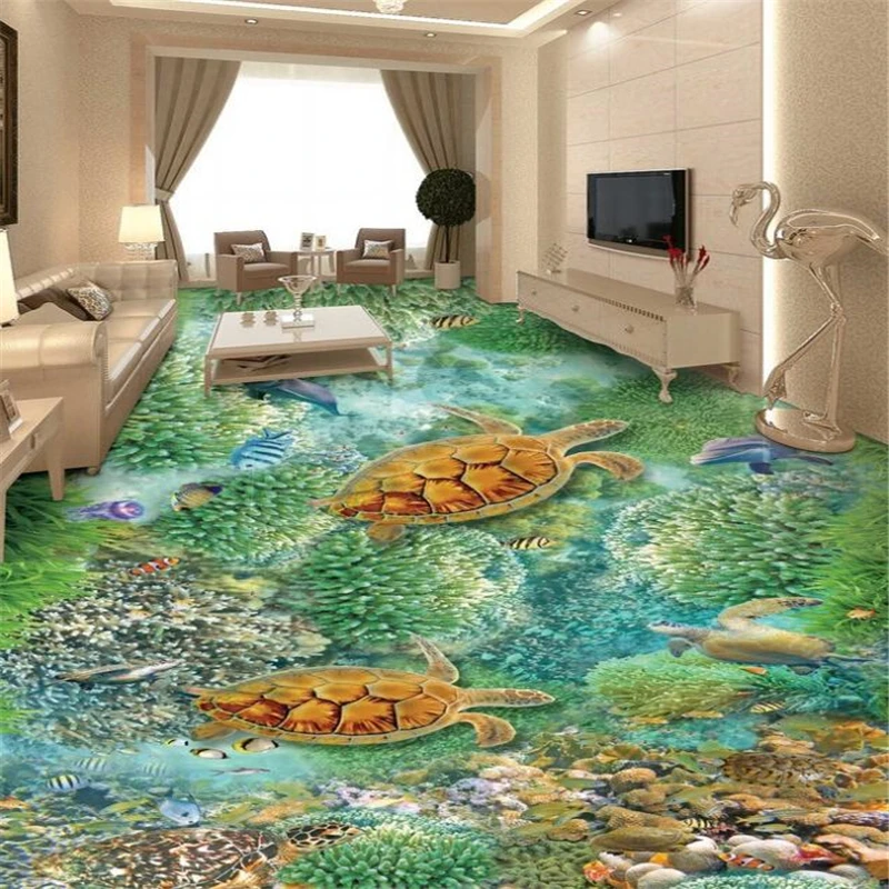 Beibehang Underwater world 3d flooring wallpaper waterproof self - adhesive wallpaper 3d living room floor decoration wallpaper 10 pcs sponge brush with wooden handle decoration for home holder wallpaper bedroom