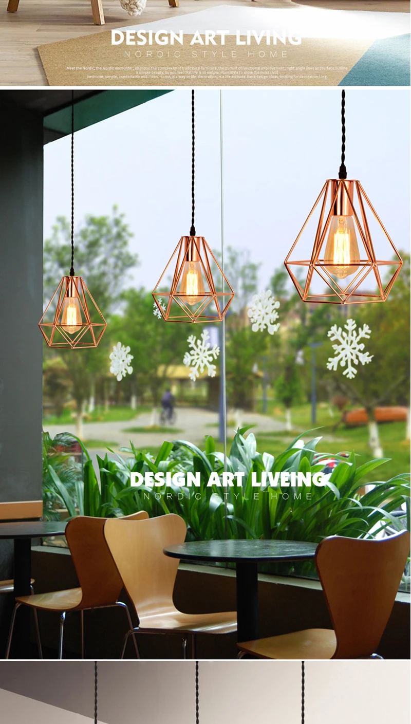 Подвесной светильник в скандинавском дизайне, с бриллиантовым вырезом, постмодерн, для ресторана, E27, с индивидуальным покрытием из розового золота, с одной головкой