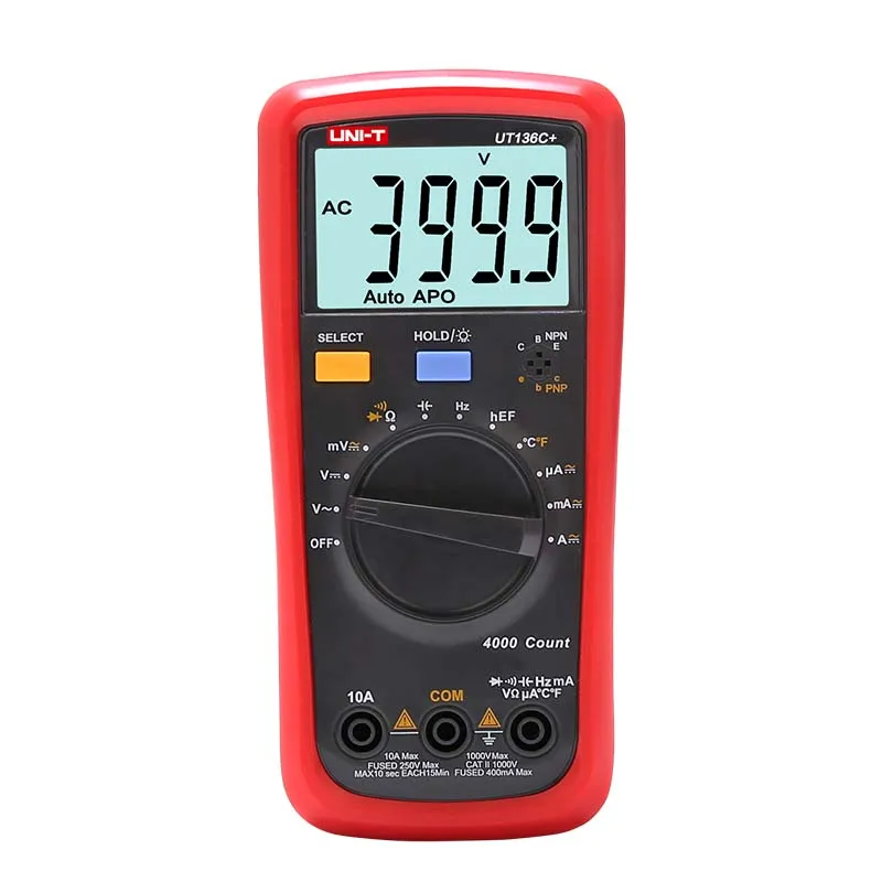

UNI-T UT136C+ NCV Digital Multimeter Auto Range AC/DC Voltage Resistance Capacitance Frequency Temperature HFE Test