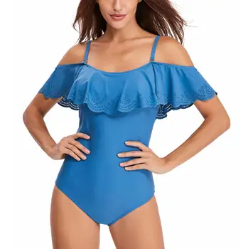 

Women's One-Pieces Triangle Swimsuit Beach Swimwear With Falbala Shoulder Bathing Suit Breathable Detachable Straps