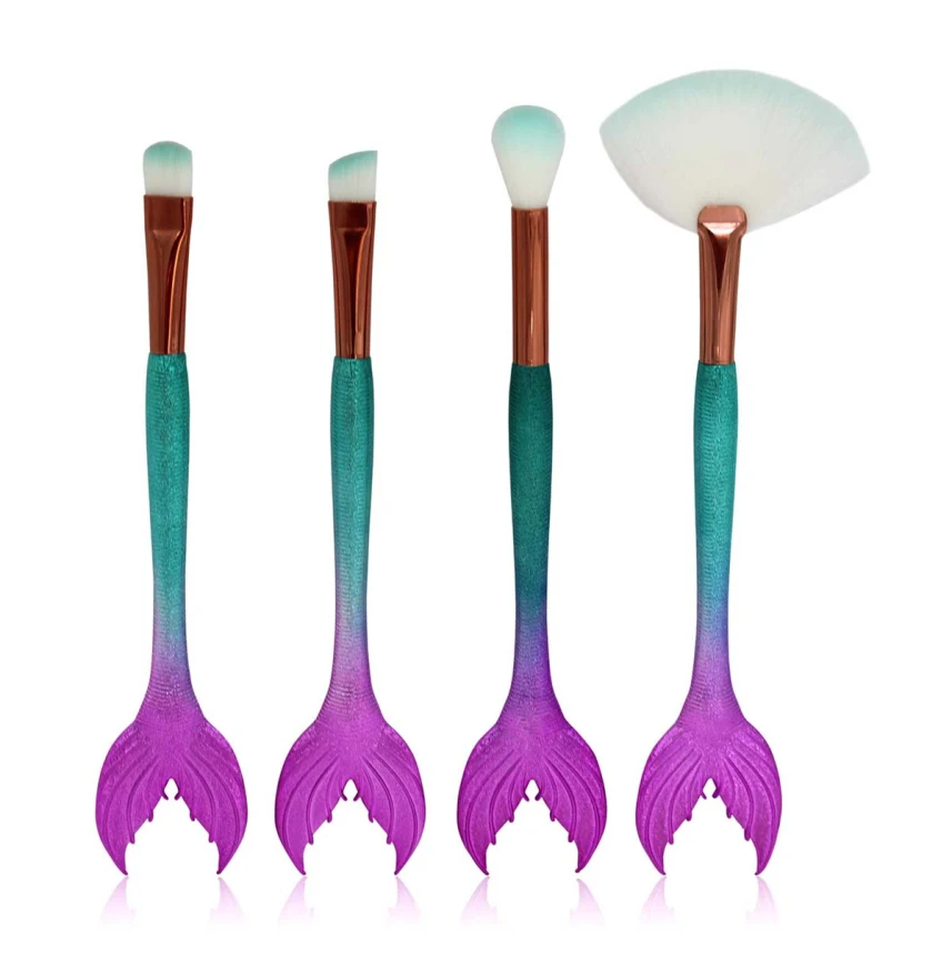 

OutTop 4PCS Nylon Hair Cosmetic Makeup Brushes Fashion Women Fish Tail Kit de pinceis de maquiagen DROP SHIP pincel sereia