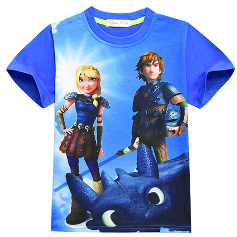 Летняя футболка для маленьких мальчиков детские футболки с рисунком «Как приручить дракона 3» Спортивная одежда повседневная одежда детская футболка - Цвет: A blue