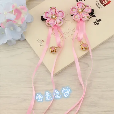 Розовый Принцесса заколки для волос заколки Kanzashi Yukata аксессуары для кимоно красный розовый девушки кисточкой цветок ленты Бисероплетение фестиваль подарок - Цвет: Розовый