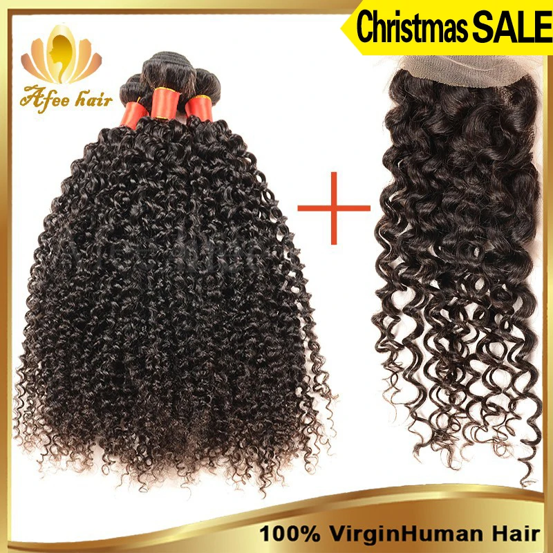 rosa hair products malaysian virgin hair with closure kinky curly virgin hair 3pcshuman hair extension lace closure with bundles
