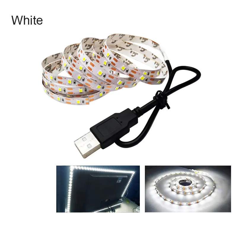 5 в постоянного тока Вольт Светодиодный светильник лента 2835 RGB не Водонепроницаемая 0,5 м 1 м 2 м 3 м 4 м 5 м RGB Светодиодная лента лампа диод Гибкая ТВ ПОДСВЕТКА - Испускаемый цвет: White