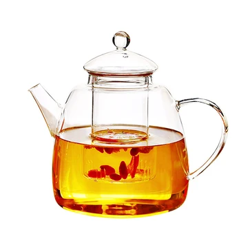 

GFHGSD 1200ML Hot Sale Handle Flower Teapot Set Heat-resistant Glass Teapot Warmer Drinkware Set Large Capacity Glass Teapot