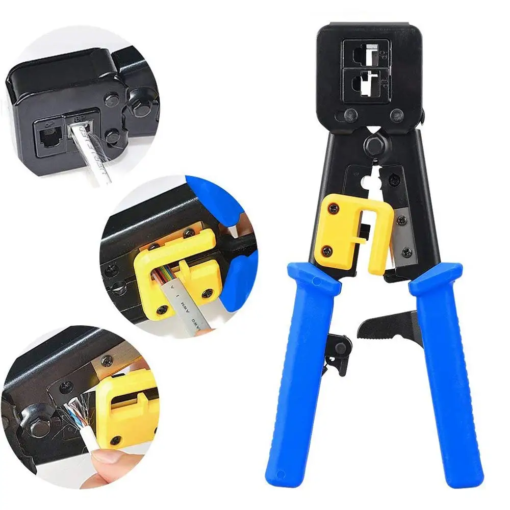 RJ45 RJ12 обжимной инструмент 6 P/8 P многофункциональный резак кабеля пройти через щипцы Ethernet кабельный разъем обжимной инструмент