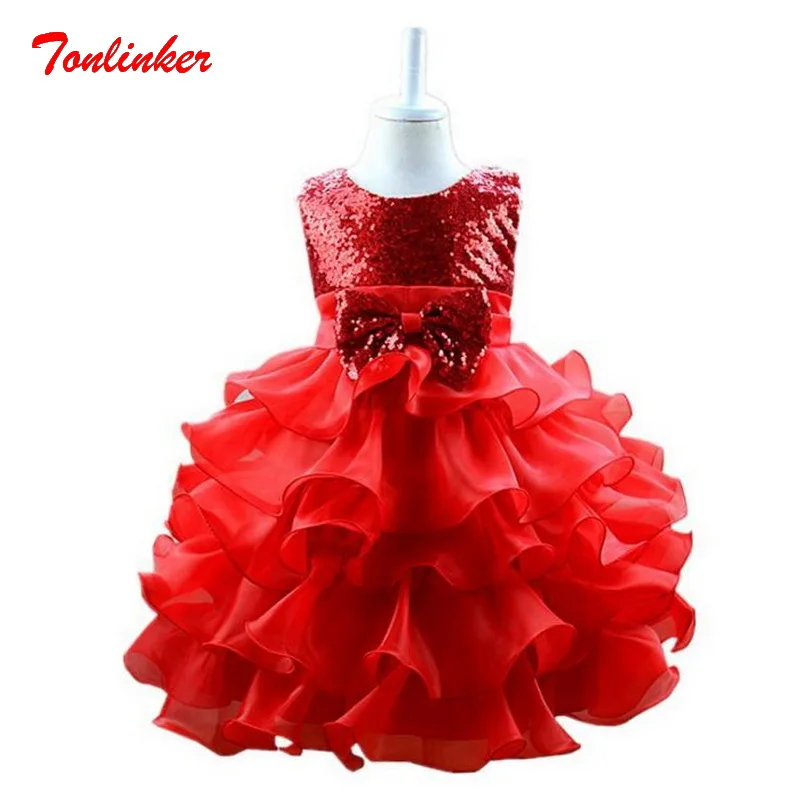 

Girls Princess Dress Kids Sequin Bow-Knot Tutu Cake Dress for Party Wedding Young Girls sleeveless Wave Dress Prom Clothes