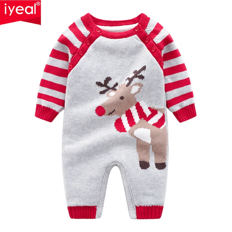 

IYEAL Winter Christmas Baby Rompers Long Sleeve Toddler Boys Overalls Cartoon Deer Newborn Warm Jumpsuits Infant Girls Clothes