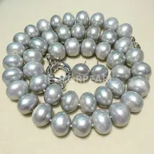WEICOLOR 12-13 мм большой плоский круглый серый натуральный набор пресноводных жемчужин(ожерелье+ серьги