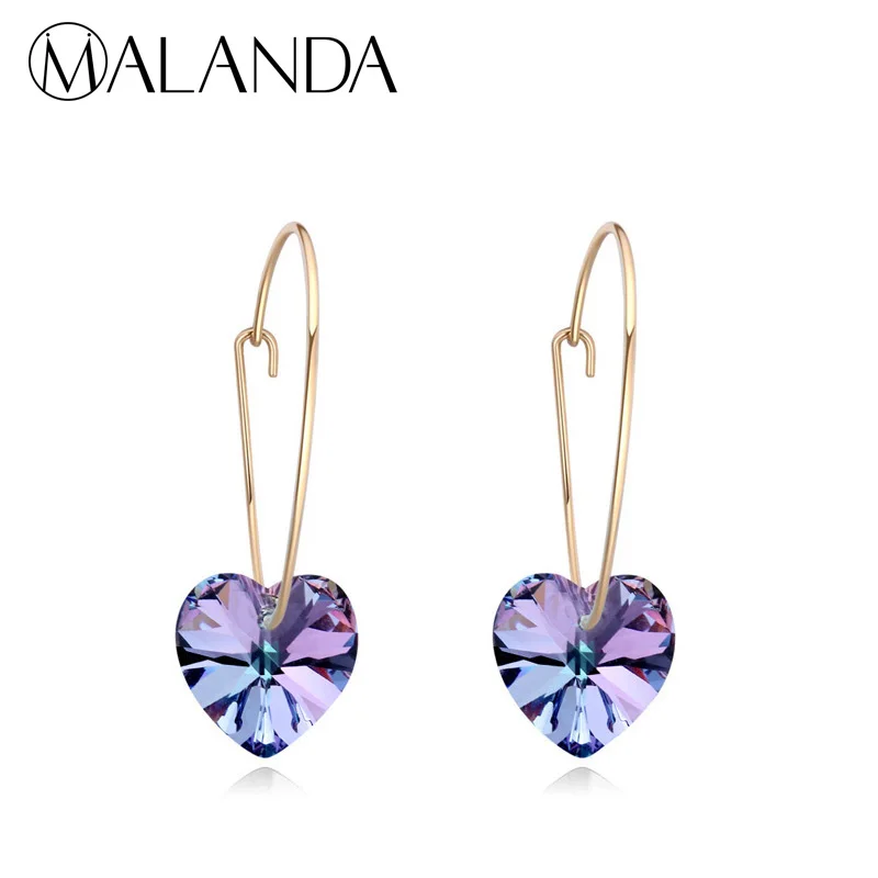 

MALANDA Brand Heart shaped Crystal From Swarovski Gold Color Dangle Earring For Women Fashion Drop Earrings Wedding Jewelry Gift