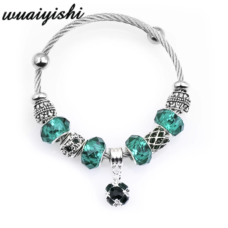 

2019 Simple green fashion new Vintage DIY Bracelet charm Silver Crystal Beads Charms For Bracelets & Bangles Pendant Jewelry