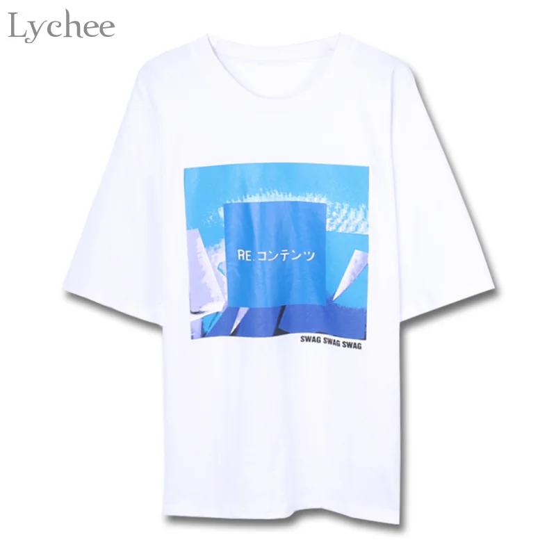 Lychee Harajuku японский буквенный принт Летняя женская футболка Повседневная