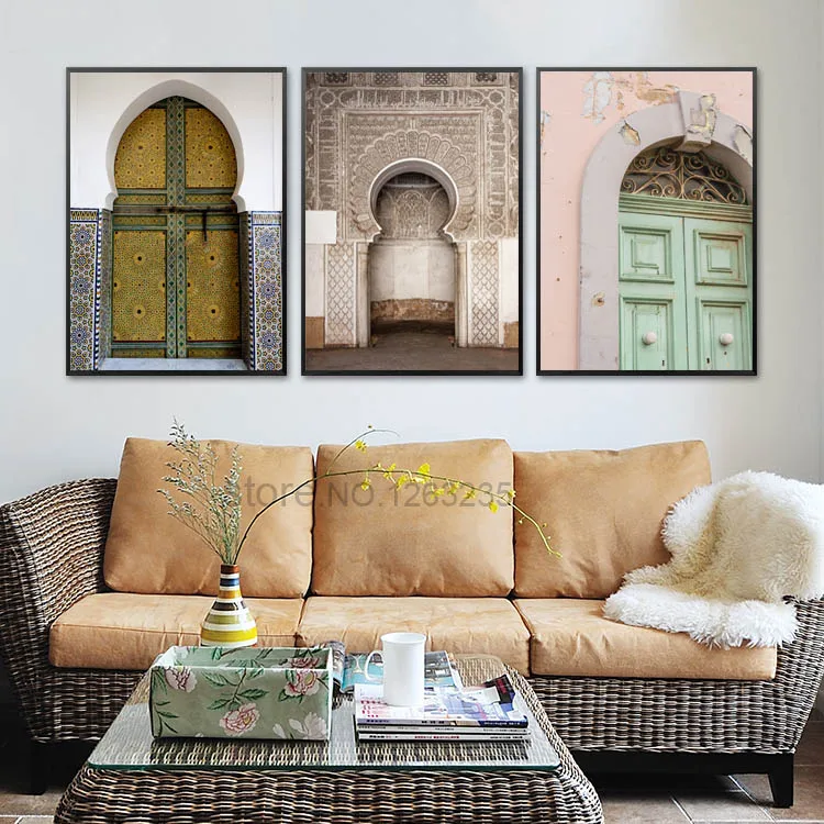 Mosque Door Nordic Poster Morocco Building Wall Art Canvas Painting Religion School Wall Pictures For Living Room Decor Unframed