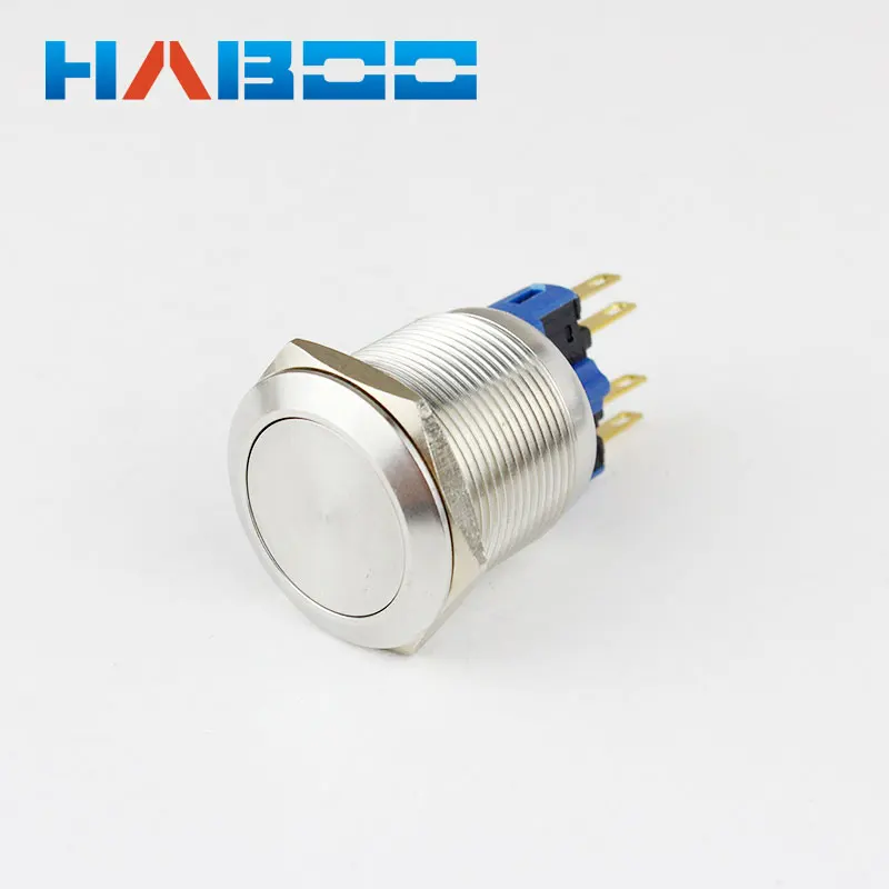 

10pcs/lot HABOO factory directly dia.22mm on-off metal switch flat head anti vandal self-locking switch 250V 3A waterproof IP67