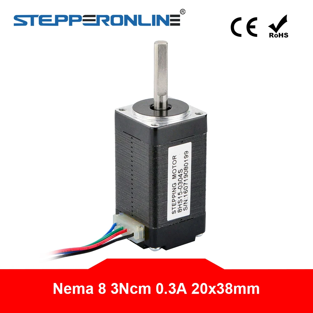 Шаговый электродвигатель Nema 8 4 вывода 3 см (4 25 унции) 0 а 38 мм длина 12 В для 3D