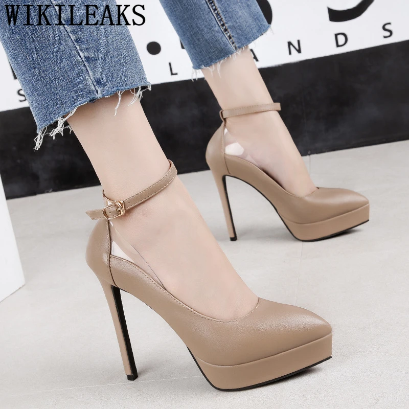 

ladies shoes Mary Jane shoes platform heels extreme high heels leather black pumps syiletto office shoes women moda mujer 2019