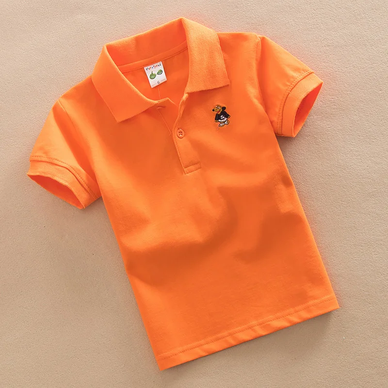 Famli/От 4 до 16 лет Однотонная рубашка для мальчиков-подростков детская летняя Модная хлопковая футболка с короткими рукавами Топы для детей 6, 8, 10, 12, 14, 16 лет - Цвет: Оранжевый