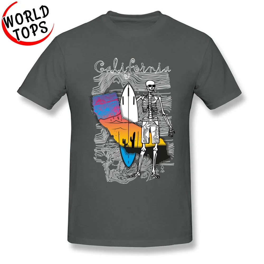 Map of California Surfing Skeleton Tshirts Dominant Short Sleeve Fitness Tight Cotton Crewneck Men T Shirt Tops Shirt Father Day Map of California Surfing Skeleton carbon
