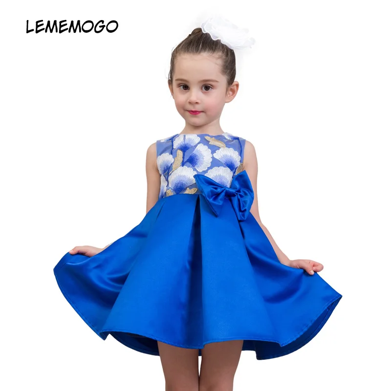 

LEMEMOGO Fashion Summer Princess Dresses Girls European and American Style Kids Wedding Party Dress Girls Embroidery Bow Clothes