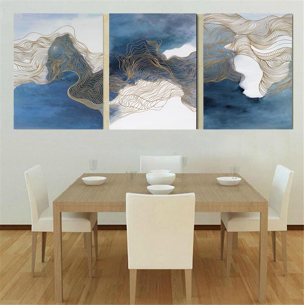 Modern Minimalist Simple Line Drawing Nordic Poster Blue Color Sea