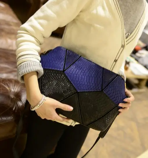 

New fashion quality pu leather women bag crocodile pattern handbag shoulder bag hit the color stitching irregular shell handbag