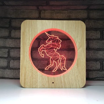 

LED 7-color touch color change light 3d night light wood grain Acrylic table lamp Creative unicorn