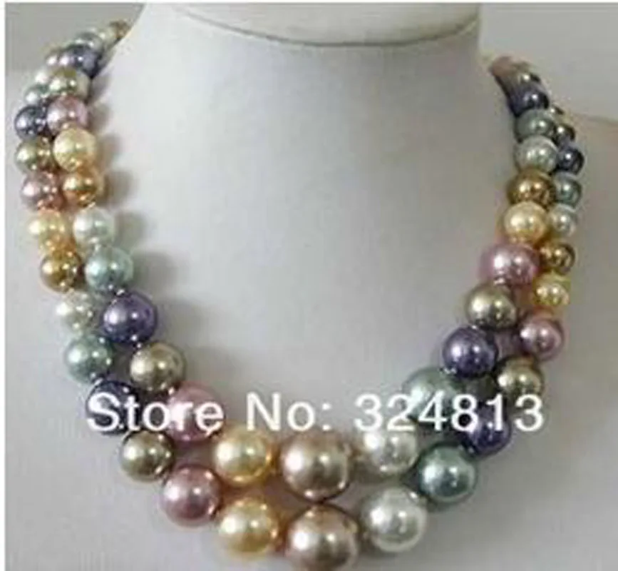 

New 2 Row 8-14mm Multicolor shell pearl necklace #1108