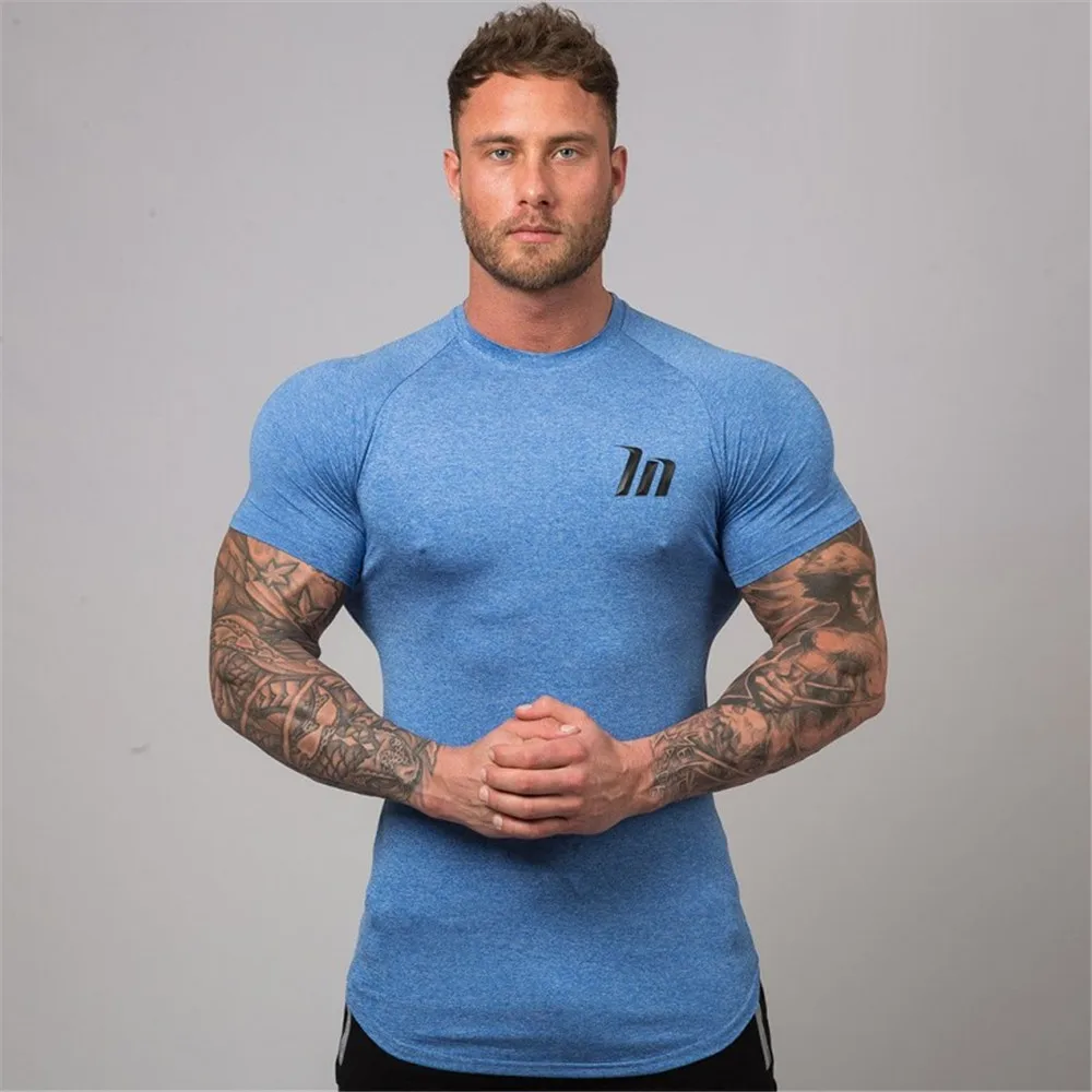 Compression T-shirt Running Sport Mens Gym Fitness Superelastic Quick dry Skinny t shirt Summer Male Jogging Training Tees Tops