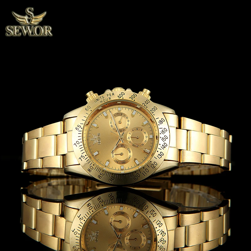SEWOR для мужчин s Новая мода золотые часы супер люкс Высокое качество шесть игл спортивные часы для мужчин автоматические часы relogio masculino C1259