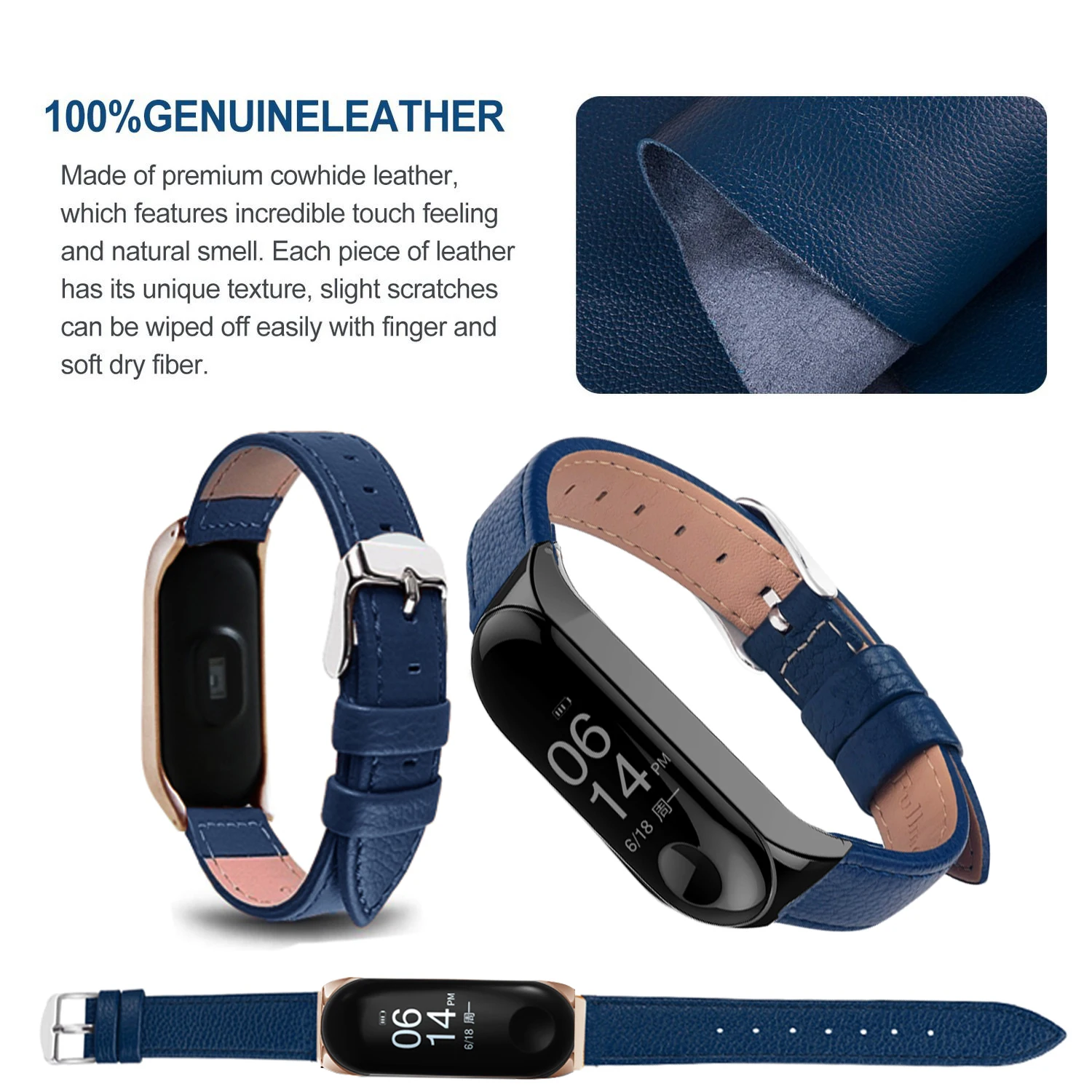 Цветной кожаный черный розовый золотистый чехол для смарт часов Xiaomi Mi band 3