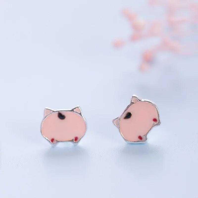 cute pink pig drop glaze earrings woman S925 silver jewelry fashion stud earrings for women gift silver earrings animal gift