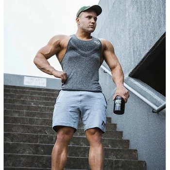 Men Sleeveless Muscle Bodybuilding Tank Top Gym Singlet Fitness Sport Slim Cotton Tank Gym Shirt Men Singlet 5