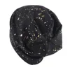 Geebro Women's Fashion Splatter Paint Ribbed Beanie Hat Metallic Color Cotton Beanies for Femme Slouchy Black Bronzing Skullies 4