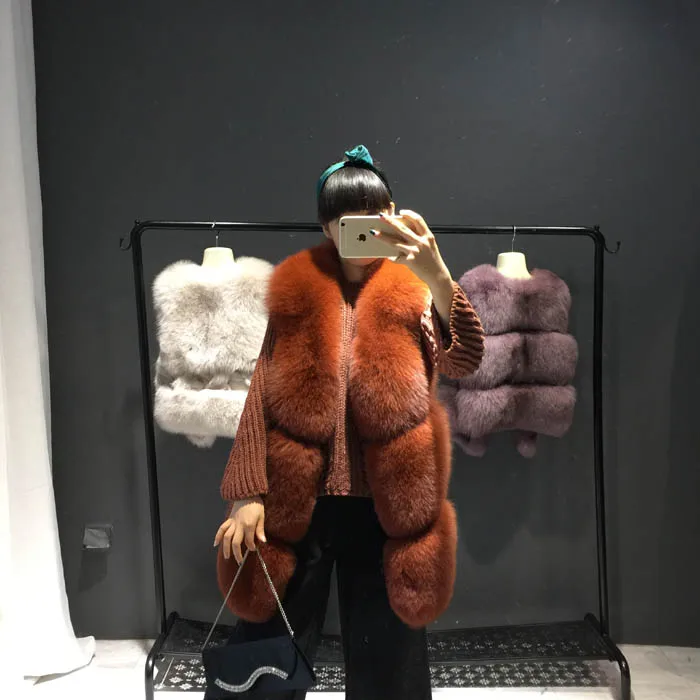2018 Autumn winter new arrival women's real fur coat British style side button design genuine leater fox fur vest fur gilets