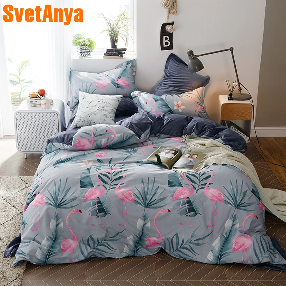 

Svetanya (Fleece +Cotton ) Flamingo Bedding Set Sheet Pillowcase Duvet Cover Sets Twin Queen Full Double King size