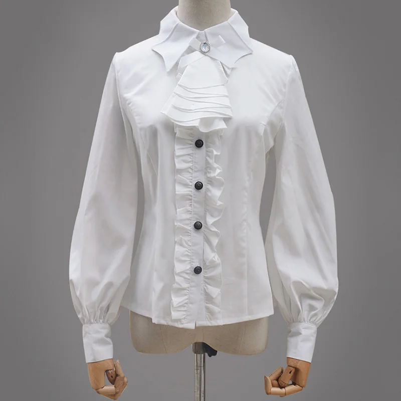 LOVI WANMEI Camicetta da donna in stile gotico rinascimentale con maniche svasate con volant spalle scoperte corsetto top medievale vittoriano Cosplay costume pirata.