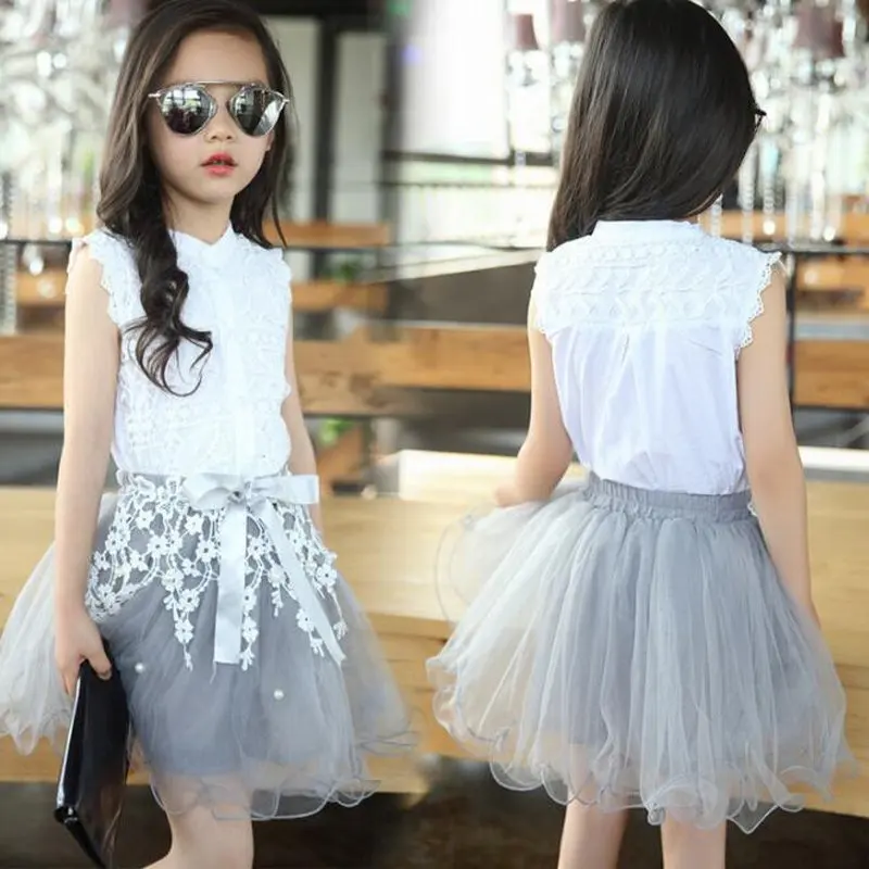 

Puseky Girls Clothing Set Summer Cotton Lace T-Shirt+Floral Tutu Skirt 2Pcs Suit Girls Clothes Sets Fashion Princess Kids Outfit