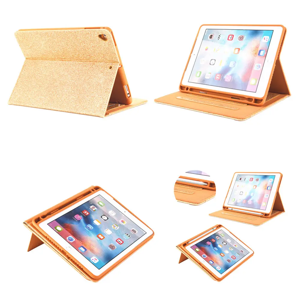 Case For IPad 9.7 2017 A1822 PU Leather Smart Shimmering Cover Folio with Pencil Holder for IPad
