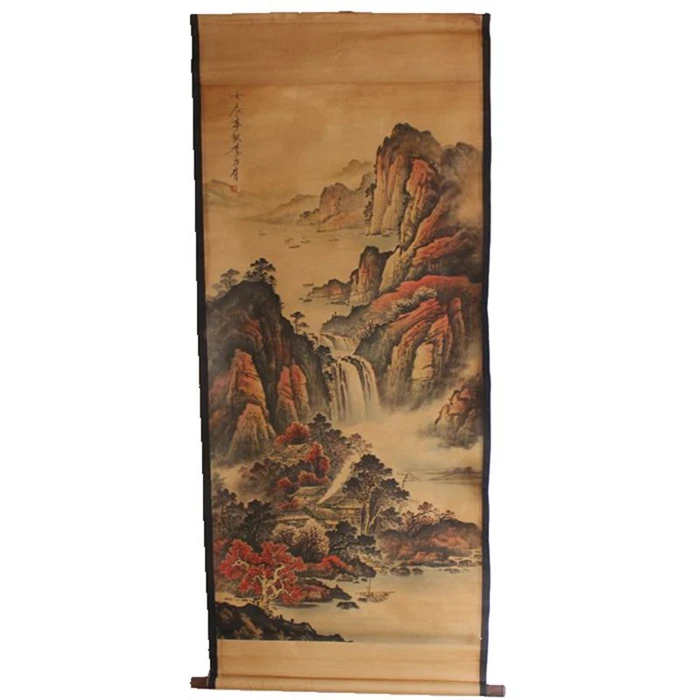

Antique Hand-painted Chinese Scroll painting,long axis of Landscape, Home Decoration,best collection & adorn