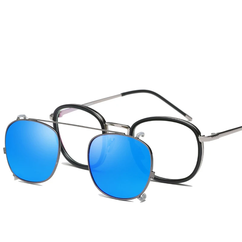 Поляризованные клип-на солнцезащитные очки оправы для очков легкие квадратные оптические очки в оправе при близорукости очки - Цвет оправы: black silver blue
