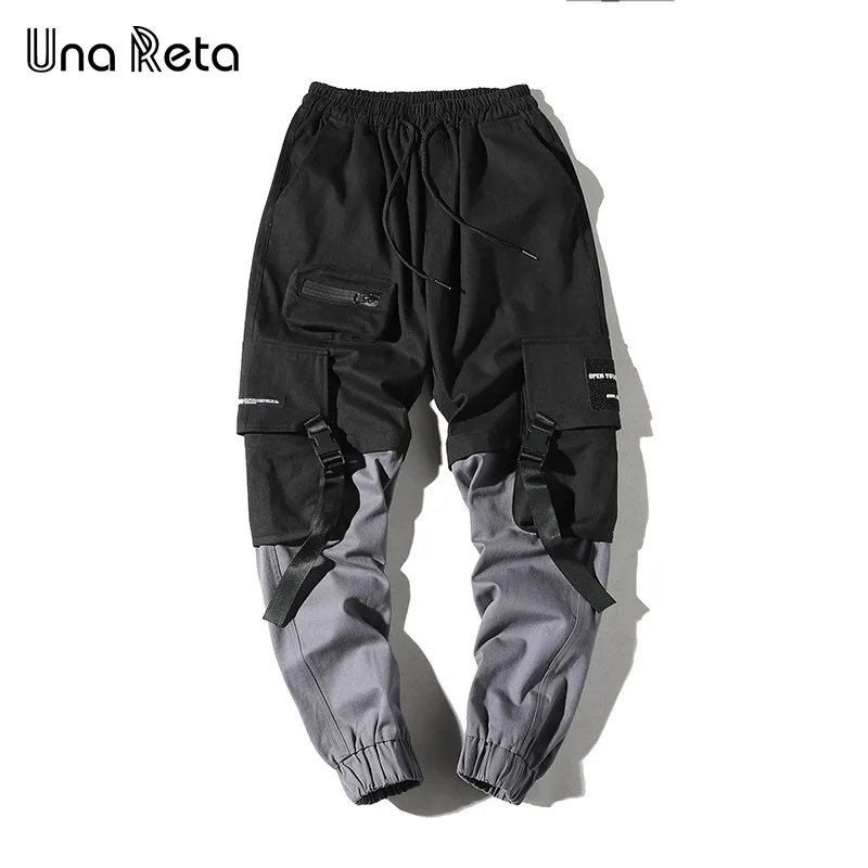 Style 1 Black Una Рета Man Брюки Новая мода уличная шить Цвет джоггеры хип-хоп длинные брюки Для мужчин упругие талии брюки-карго Для мужчин - Цвет: Style 1 Black