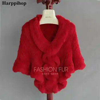 7COLORS Product real rabbit fur knitted cape ruffle hem rex rabbit fur cloak cape Women Genuine Knitted Fur Cape Shawl Wrap