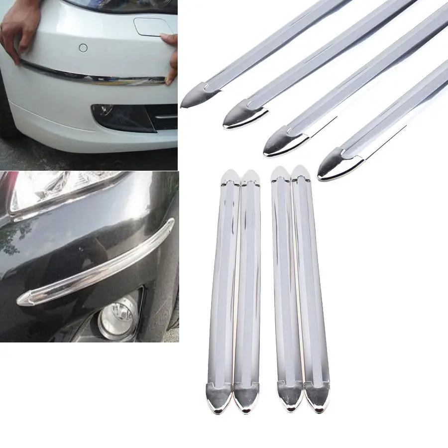 POSSBAY 4 Pcs Car Chrome Auto Rubber Car Bumper Guard Corner Strip