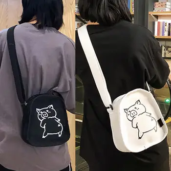

Women Summer Cartoon Cute Pig Print Canvas Crossbody Bag Pouch Single Shoulder Bag